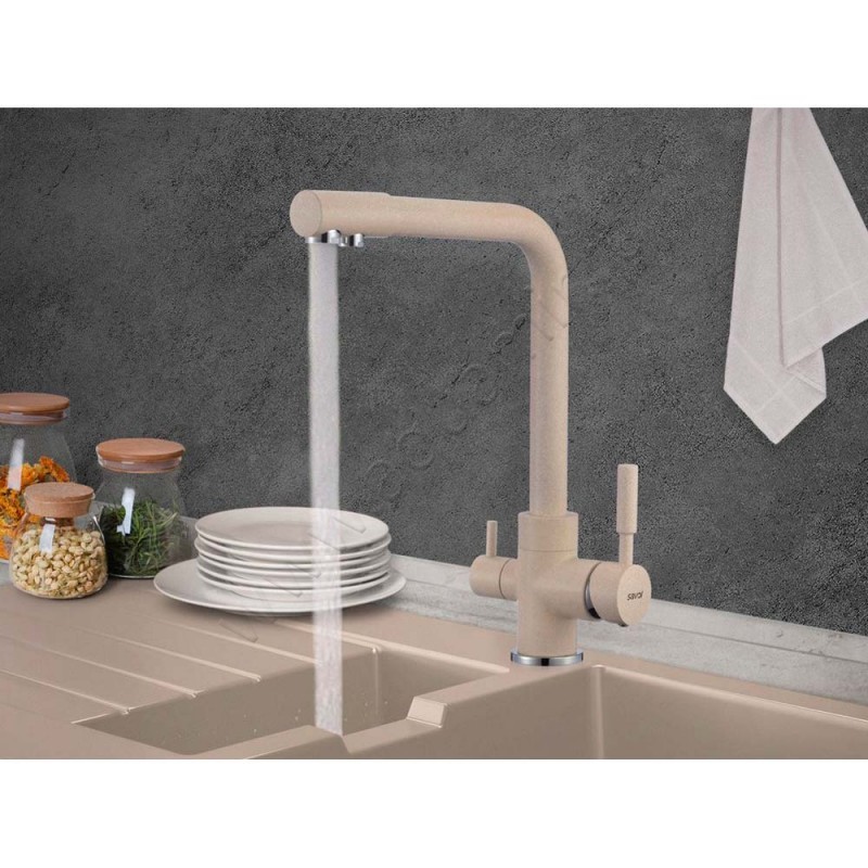 Смеситель для кухни Savol бежевый матовый SL1801S в интерьере