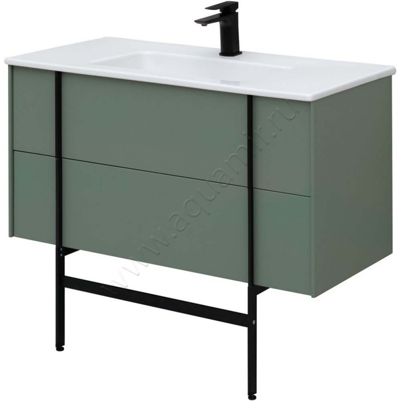 Тумба под раковину Allen Brau Reality 100 см, серый матовый/олива 132007CGM в интерьере