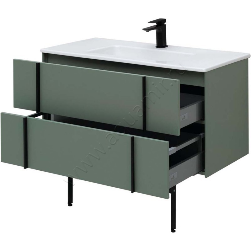 Тумба под раковину Allen Brau Reality 100 см, серый матовый/олива 132007CGM в интерьере