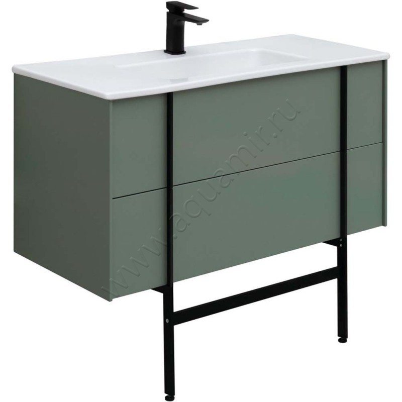 Тумба под раковину Allen Brau Reality 100 см, серый матовый/олива 132007CGM в интерьере