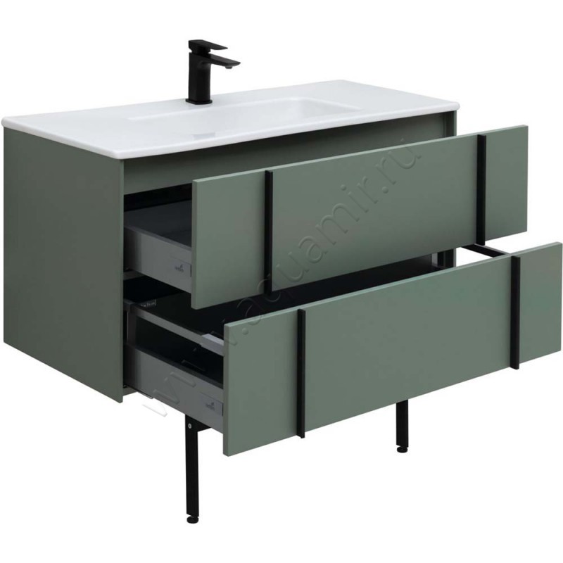 Тумба под раковину Allen Brau Reality 100 см, серый матовый/олива 132007CGM в интерьере