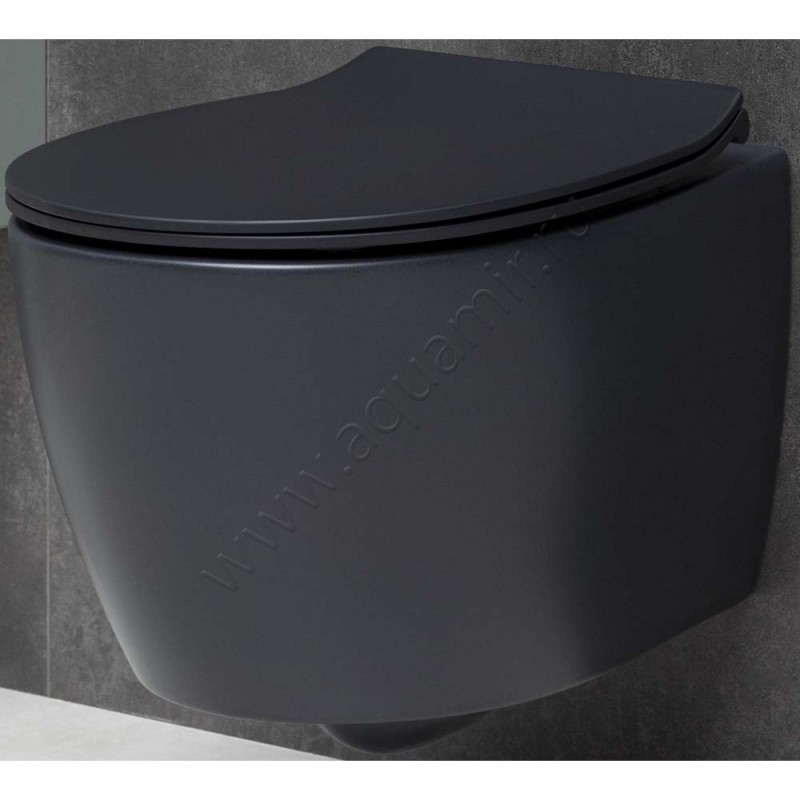 Унитаз подвесной Allen Brau FANTASY с крышкой микролифт, 51 см, безободковый, черный матовый 4110043141100531 в интерьере