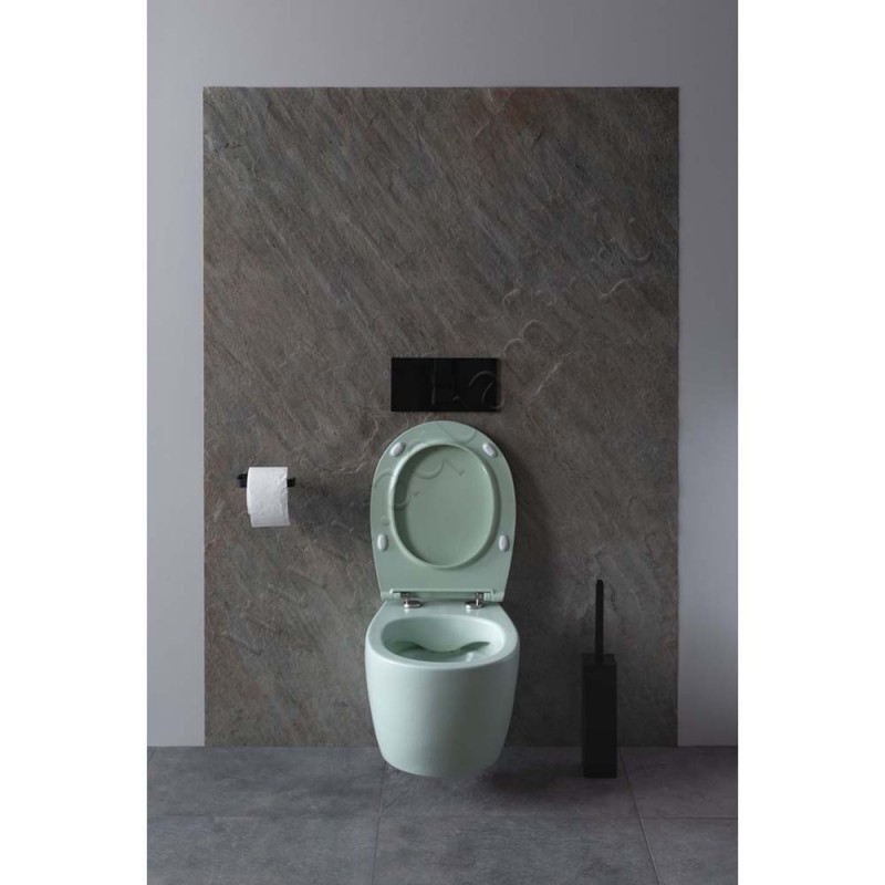 Унитаз подвесной Allen Brau FANTASY с крышкой микролифт, 51 см, безободковый, зеленый матовый 411004MT411005MT в интерьере