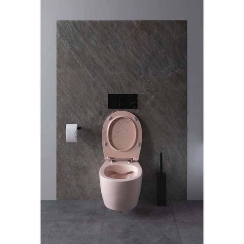 Унитаз подвесной Allen Brau FANTASY с крышкой микролифт, 51 см, безободковый, красный матовый 411004SM411005SM в интерьере