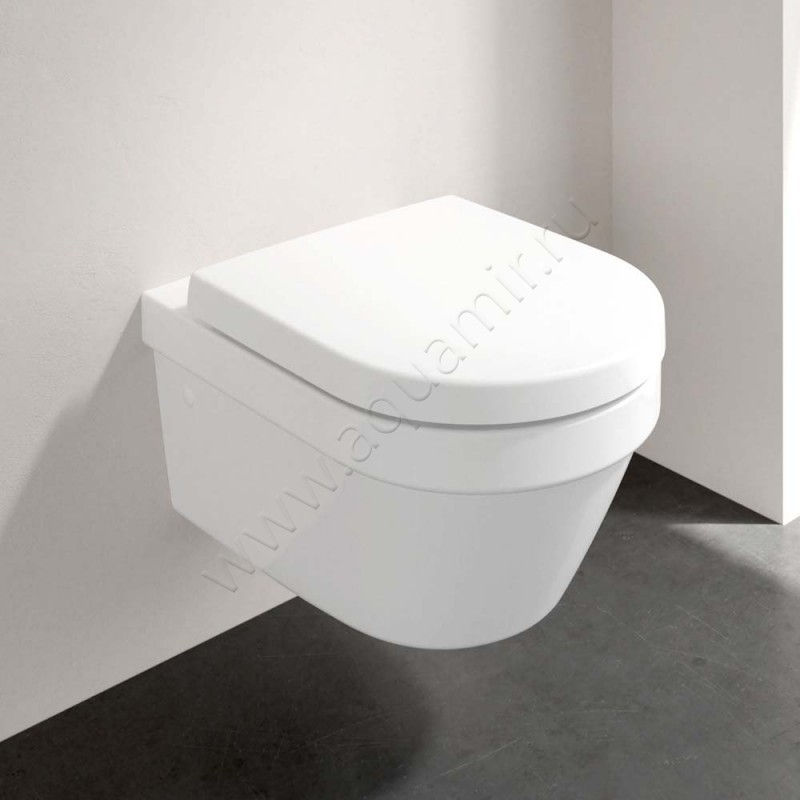 Унитаз подвесной Villeroy & Boch ARCHITECTURA с крышкой, 53 см, безободковый, белый 4694R00198M9D101 в интерьере