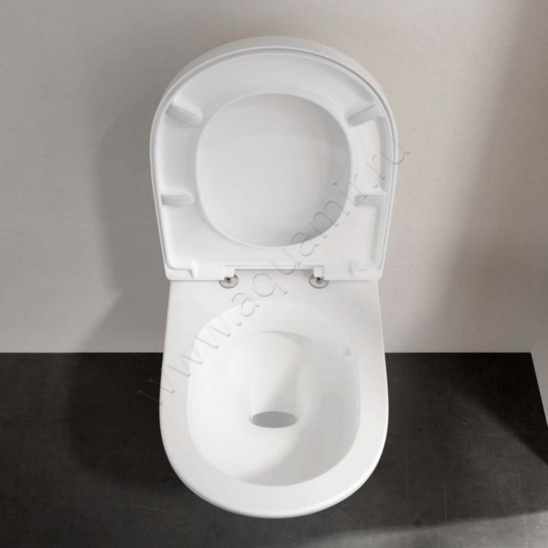 Унитаз подвесной Villeroy & Boch O.NOVO с крышкой микролифт, 56 см, безободковый, белый 5660R0T29M38S101 в интерьере