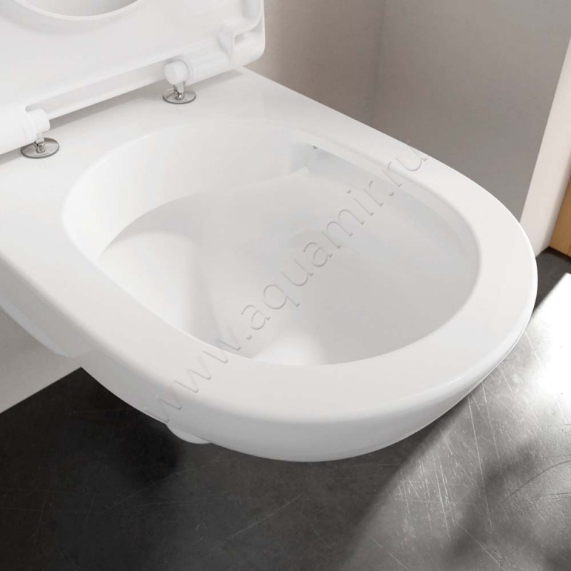 Унитаз подвесной Villeroy & Boch O.NOVO с крышкой, 56 см, безободковый, белый 5660R0R19M396101 в интерьере