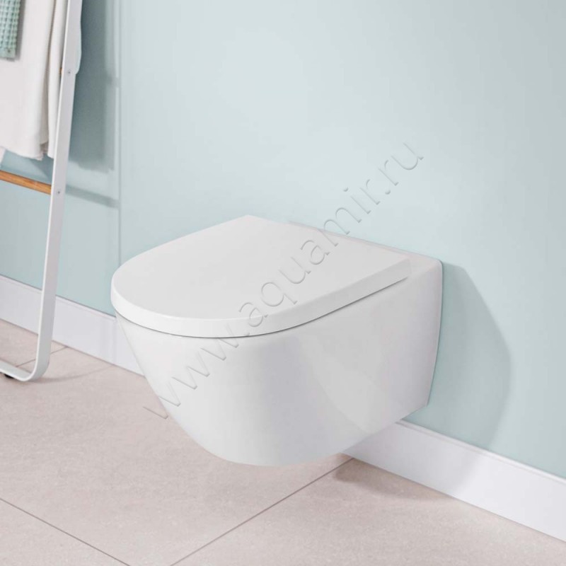 Унитаз подвесной Villeroy & Boch Subway 3.0 с крышкой микролифт, 56 см, безободковый, белый 4670T0018M42S101 в интерьере