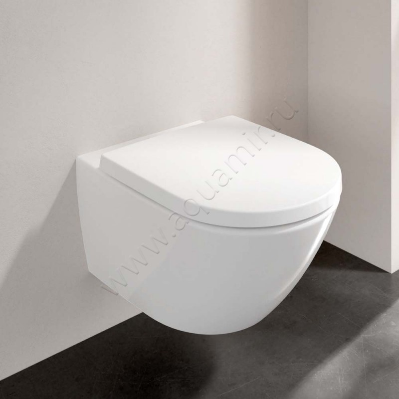 Унитаз подвесной Villeroy & Boch Subway 3.0 с крышкой, 56 см, безободковый, белый 4670T0R18M426101 в интерьере