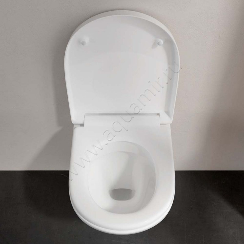 Унитаз подвесной Villeroy & Boch O.NOVO с крышкой, 49 см, безободковый, белый 5688R0R19M406101 в интерьере