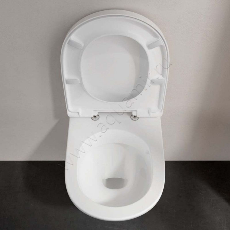 Унитаз подвесной Villeroy & Boch O.NOVO с крышкой, 49 см, безободковый, белый 5688R0R19M406101 в интерьере