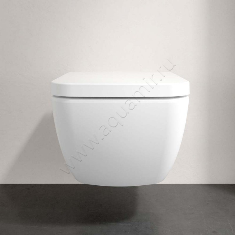 Унитаз подвесной Villeroy & Boch VENTICELLO с крышкой микролифт, 56 см, безободковый, белый матовый 4611R0RW8M22S1RW в интерьере