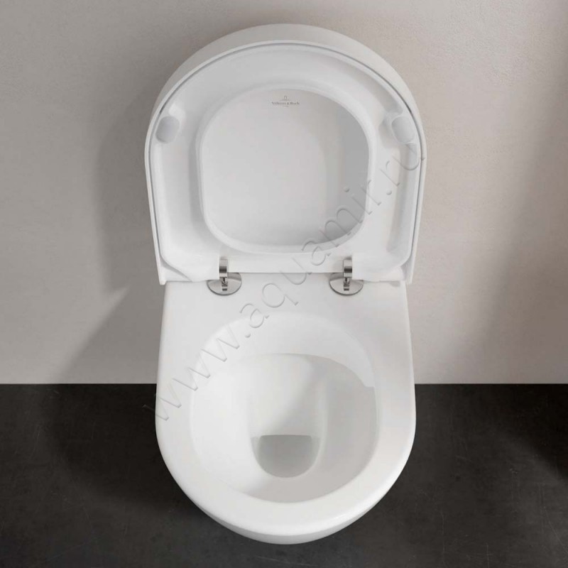 Унитаз подвесной Villeroy & Boch Subway 2.0 с крышкой, 48 см, безободковый, белый 5606R0019M69Q101 в интерьере