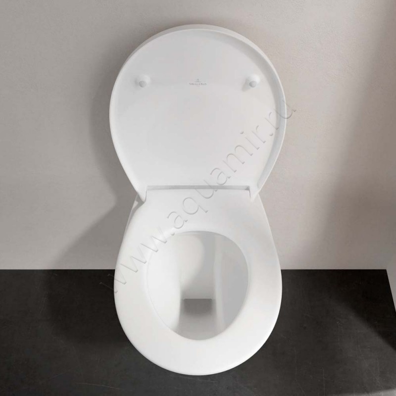Унитаз подвесной Villeroy & Boch O.NOVO с крышкой микролифт, 49 см, безободковый, белый 7667R0018M43S101 в интерьере