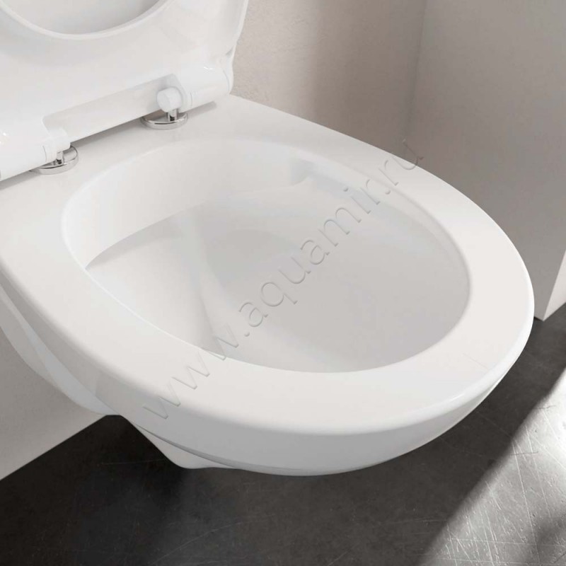 Унитаз подвесной Villeroy & Boch O.NOVO с крышкой микролифт, 49 см, безободковый, белый 7667R0018M43S101 в интерьере