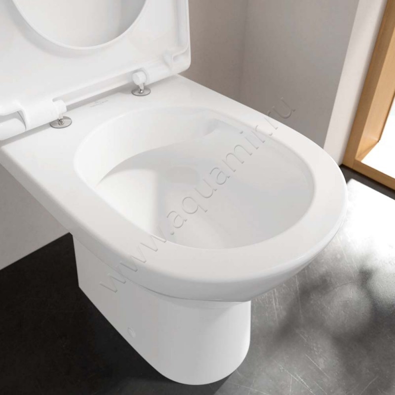 Унитаз-компакт Villeroy & Boch O.NOVO с крышкой, 61 см, безободковый, белый 5689R0R15788S1R19M396101 в интерьере