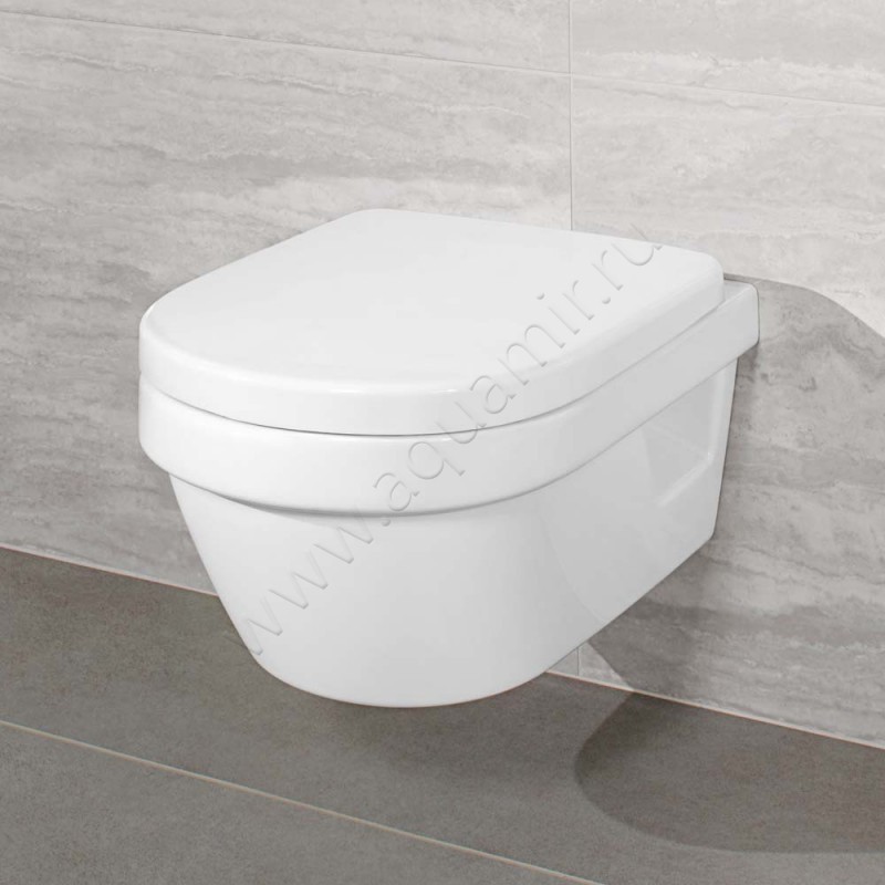 Унитаз подвесной Villeroy & Boch ARCHITECTURA с крышкой, 53 см, безободковый, белый 5684R0T298M9D101 в интерьере