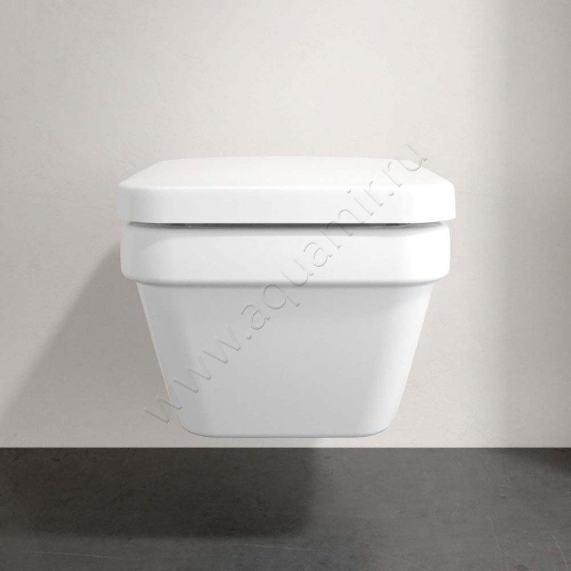 Унитаз подвесной Villeroy & Boch ARCHITECTURA с крышкой, 53 см, безободковый, белый 5685R0T29M606101 в интерьере