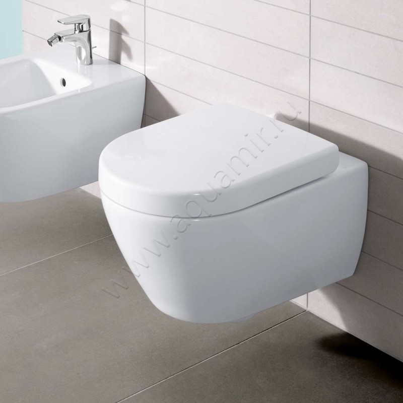 Унитаз подвесной Villeroy & Boch SUBWAY с крышкой, 56 см, белый 660310019M55Q101 в интерьере