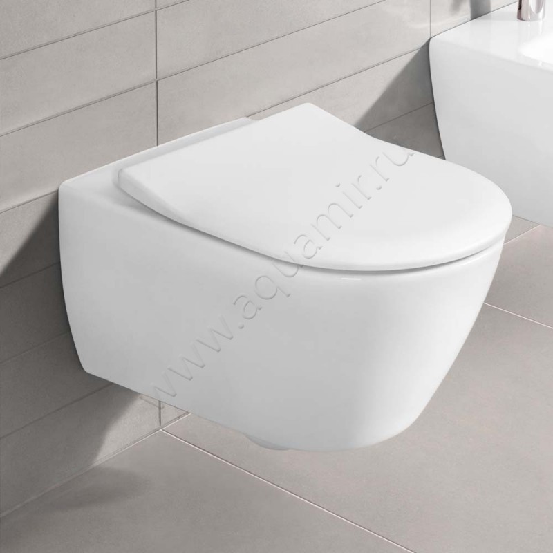 Унитаз подвесной Villeroy & Boch Subway 2.0 с крышкой микролифт, 56 см, белый 560010R19M78S101 в интерьере