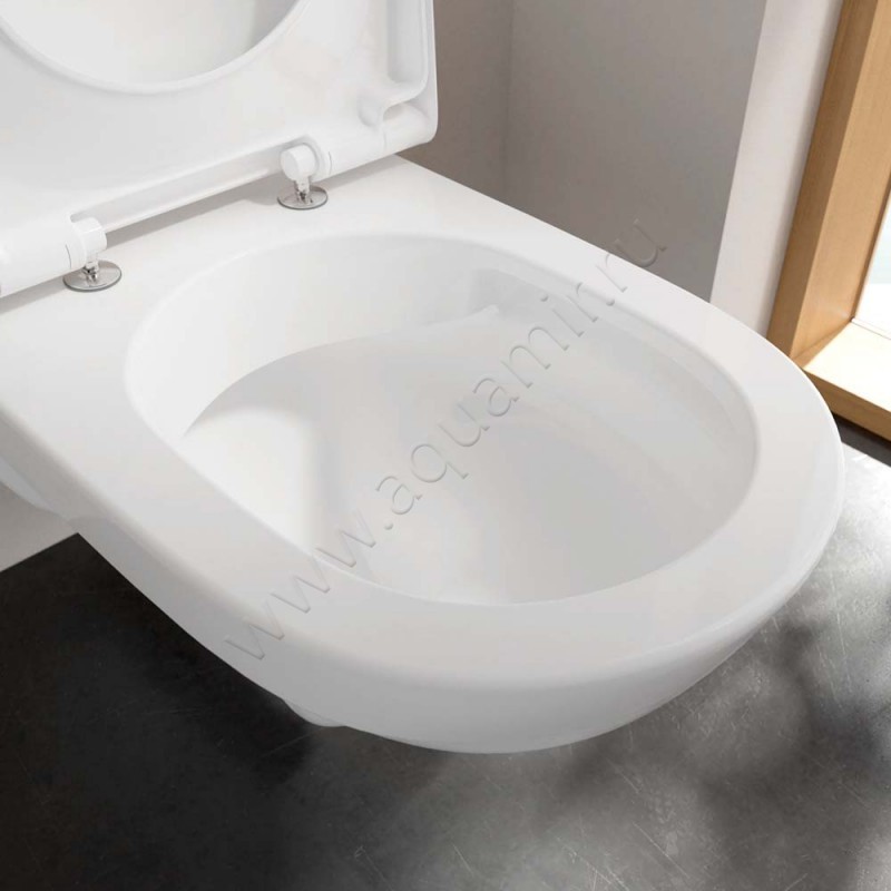Унитаз подвесной Villeroy & Boch VICARE с крышкой микролифт, 70 см, безободковый, белый 4601R0R19M67S1T1 в интерьере