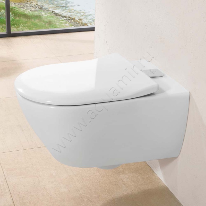 Унитаз подвесной Villeroy & Boch Subway 2.0 с крышкой микролифт, 56 см, безободковый, белый 5614A1T29M68S101 в интерьере