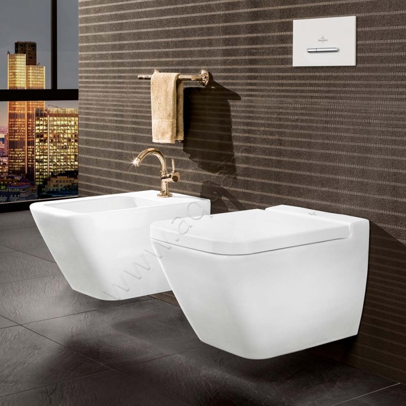 Унитаз подвесной Villeroy & Boch FINION с крышкой микролифт, 56 см, безободковый, белый матовый 4664R0RW9M88S1RW в интерьере