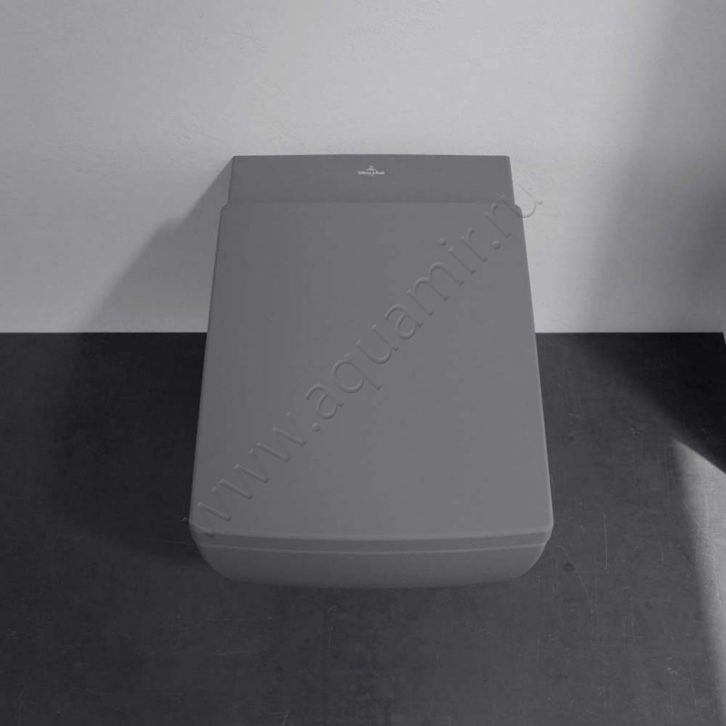 Унитаз подвесной Villeroy & Boch Memento 2.0 с крышкой микролифт, 56 см, безободковый, графитовый матовый 4633R0i48M24S1i4 в интерьере