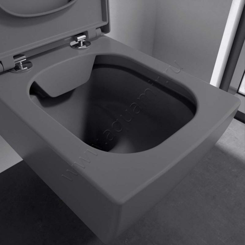 Унитаз подвесной Villeroy & Boch Memento 2.0 с крышкой микролифт, 56 см, безободковый, графитовый матовый 4633R0i48M24S1i4 в интерьере