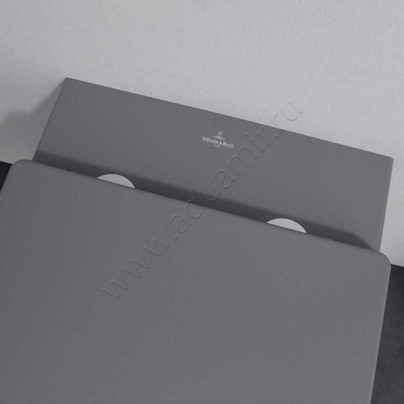 Унитаз подвесной Villeroy & Boch Memento 2.0 с крышкой микролифт, 56 см, безободковый, графитовый матовый 4633R0i48M24S1i4 в интерьере