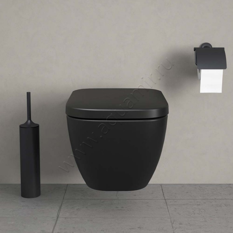 Унитаз подвесной Duravit HAPPY D.2 с крышкой, 54 см, безободковый, антрацит матовый 22220989000064591300 в интерьере