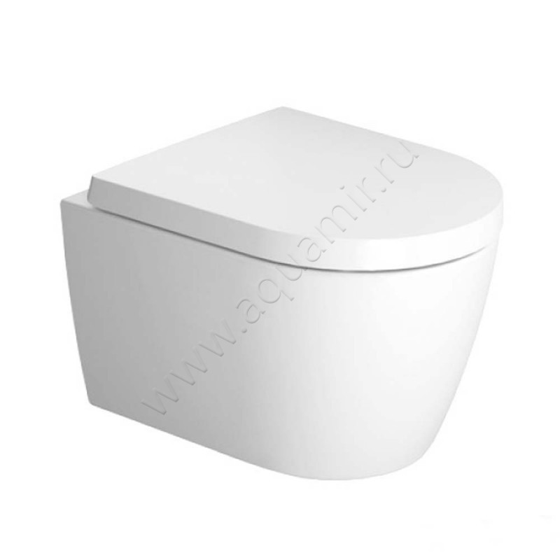 Унитаз подвесной Duravit Me By Starck с крышкой, 48 см, безободковый, белый матовый 25300926000020110000 в интерьере