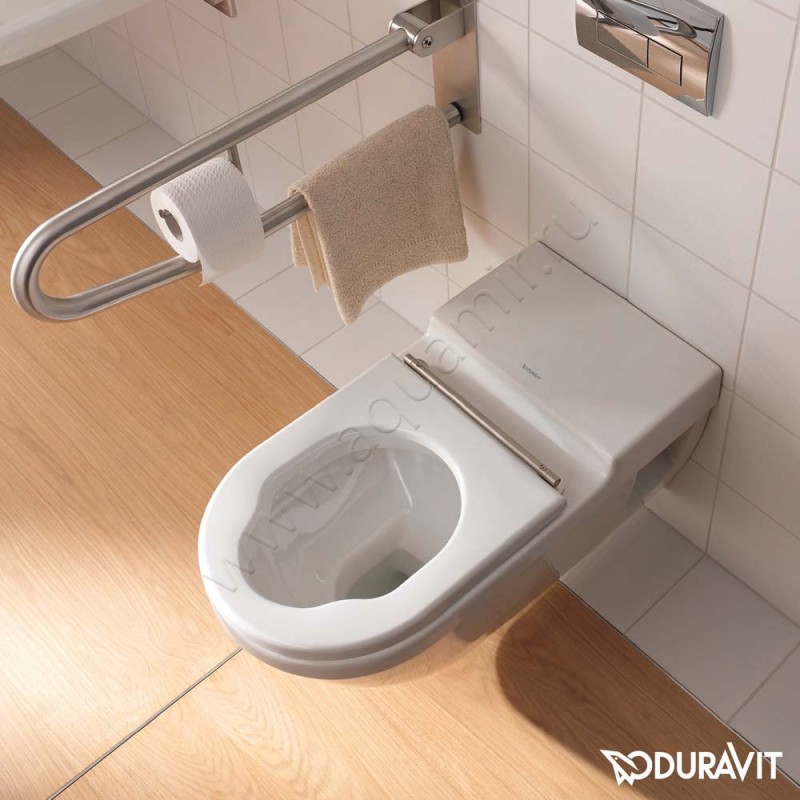 Унитаз подвесной Duravit STARCK 3 с крышкой, 70 см, безободковый, белый 220309000010062410000 в интерьере