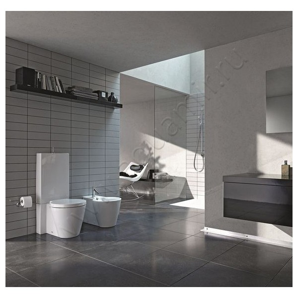 Унитаз-компакт Duravit STARCK 1 с крышкой, 64 см, безободковый, белый 0233090064187271000050065810000 в интерьере