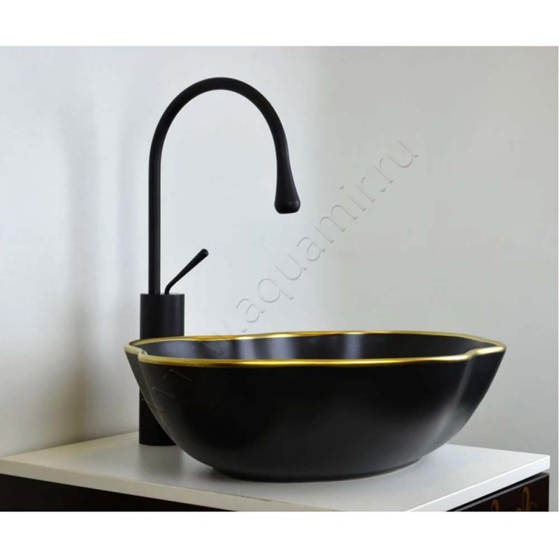 Раковина-чаша накладная Bronze de Luxe 50 см, черный/золото 1395 в интерьере