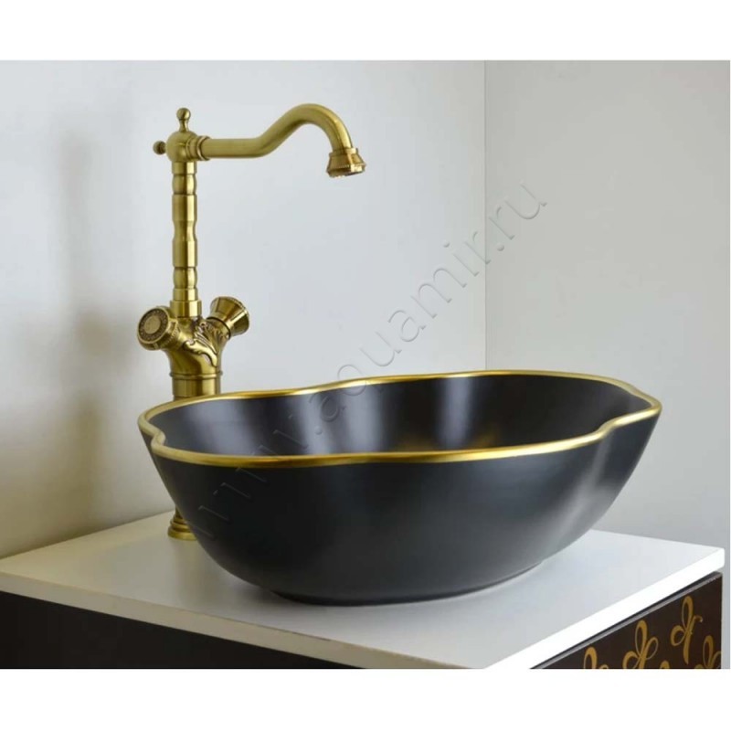 Раковина-чаша накладная Bronze de Luxe 50 см, черный/золото 1395 в интерьере