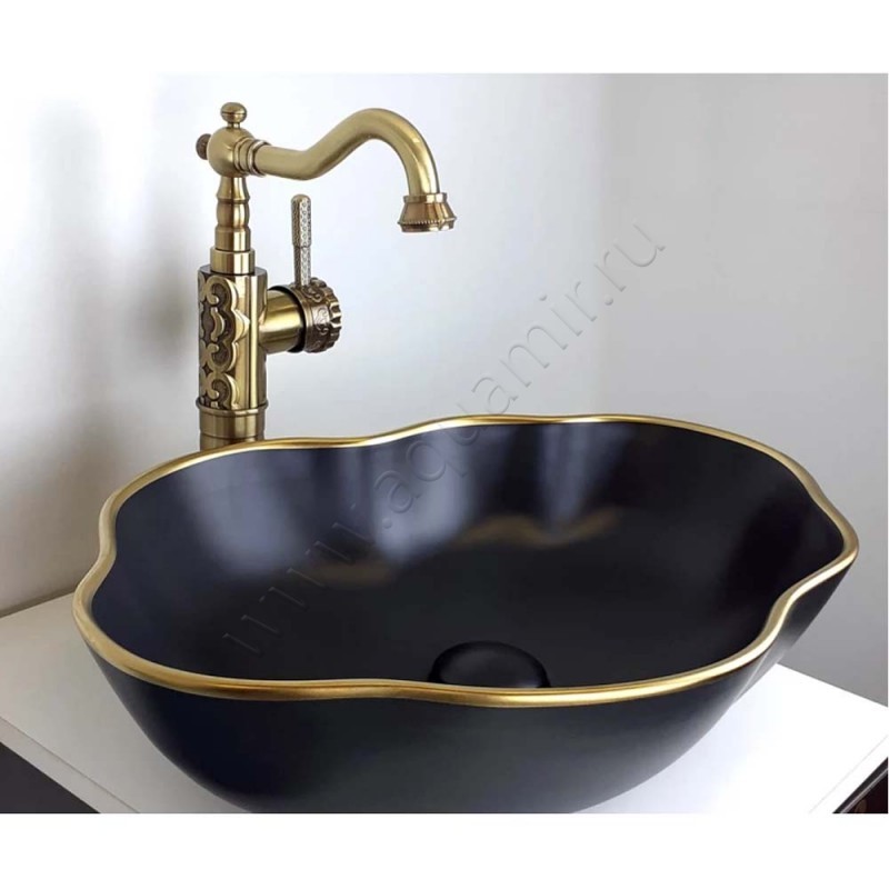 Раковина-чаша накладная Bronze de Luxe 50 см, черный/золото 1395 в интерьере