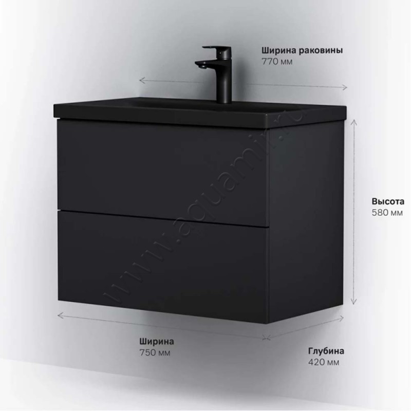 Тумба под раковину AM.PM Gem 75 см, черный матовый M90FHX07522BM в интерьере