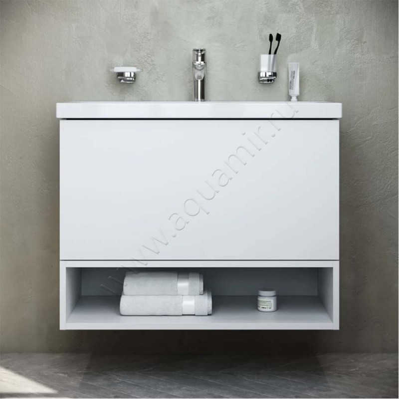 Тумба под раковину AM.PM Gem 75 см, белый глянец M90FHX07521WG в интерьере