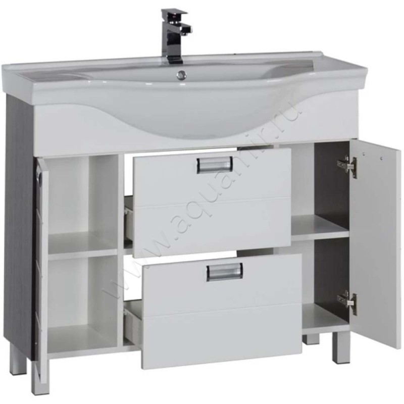 Тумба под раковину Aquanet Сити 97,5 см, белый/венге/темное дерево 00173235 в интерьере