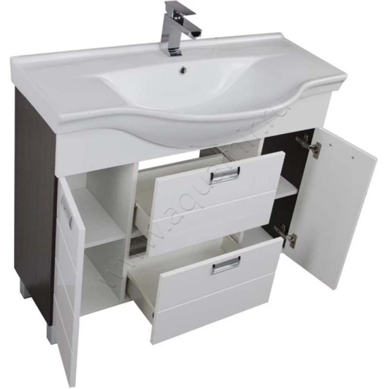 Тумба под раковину Aquanet Сити 97,5 см, белый/венге/темное дерево 00173235 в интерьере