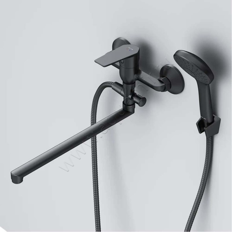 Смеситель для ванны AM.PM Gem с душем, с длинным изливом, черный матовый F90A90122 в интерьере