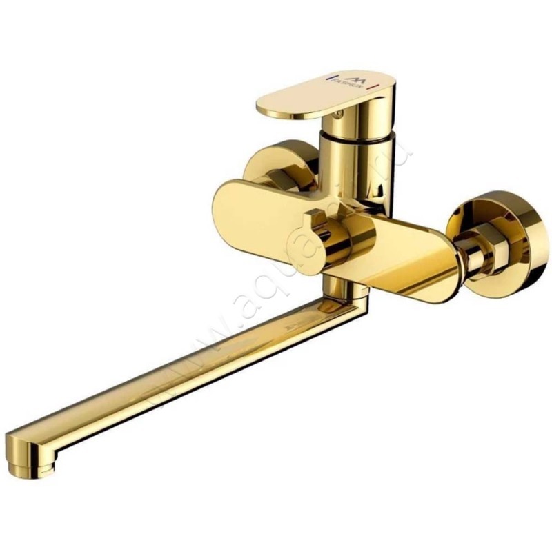 Смеситель для ванны Fashun с душем, с длинным изливом, золото A228535 в интерьере