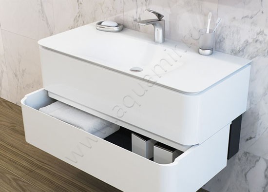 Тумба для раковины AM.PM Sensation 100 см, темное дерево M30FHX1002TF в интерьере