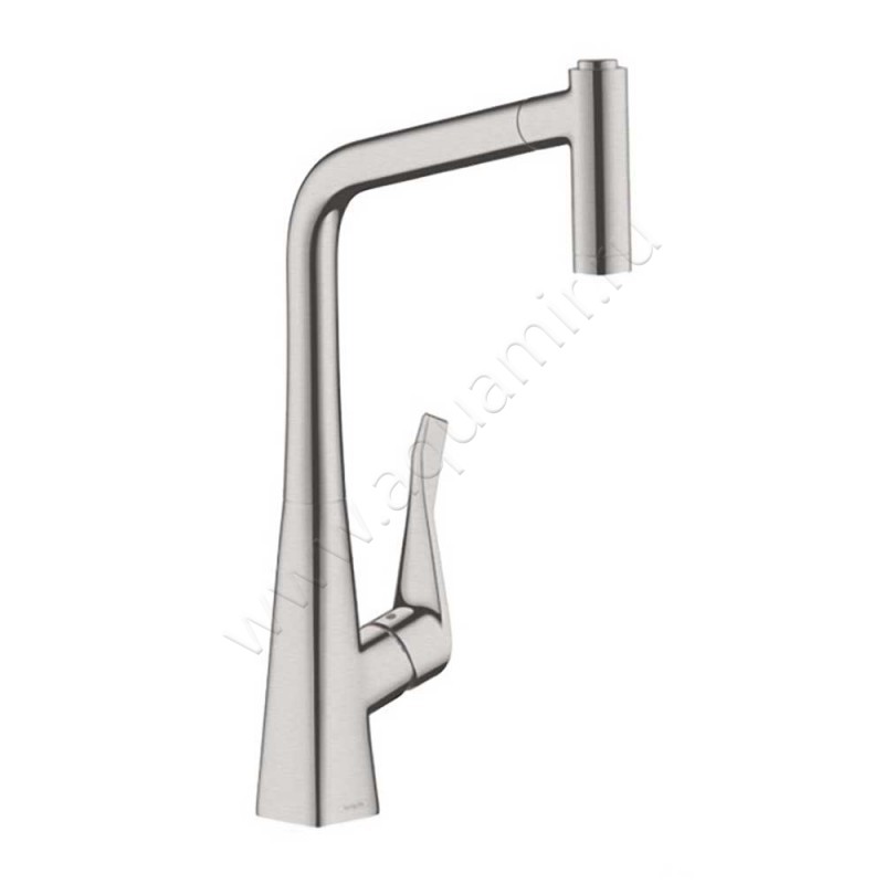 Однорычажный смеситель для кухни Hansgrohe Metris M71 сталь матовый 14820800 в интерьере
