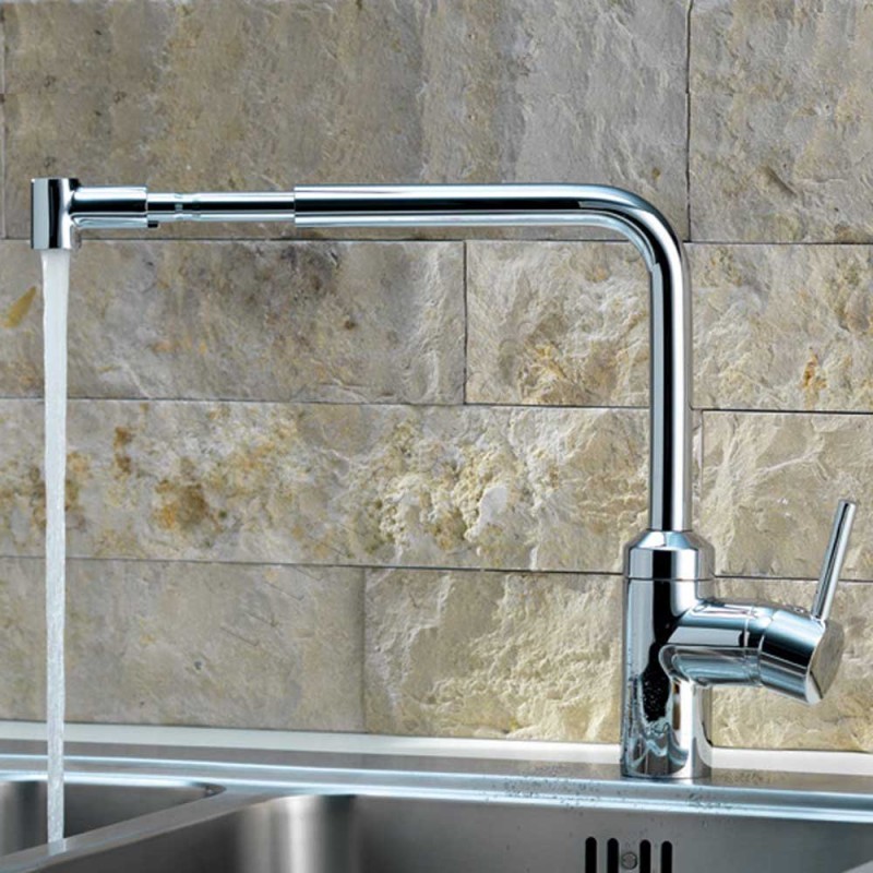 Однорычажный смеситель для кухни Kludi L-INE с длинным изливом, хром 428210577 в интерьере