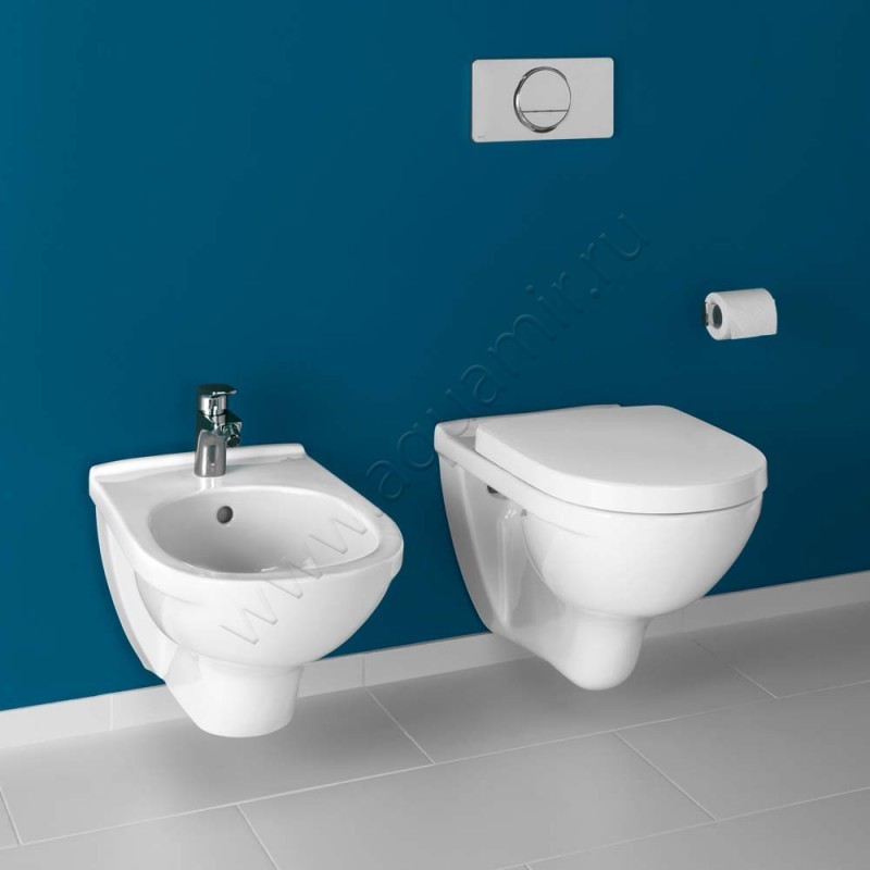 Унитаз подвесной Villeroy & Boch O.NOVO 56 см, белый, с покрытием ceramicplus 566010R1 в интерьере