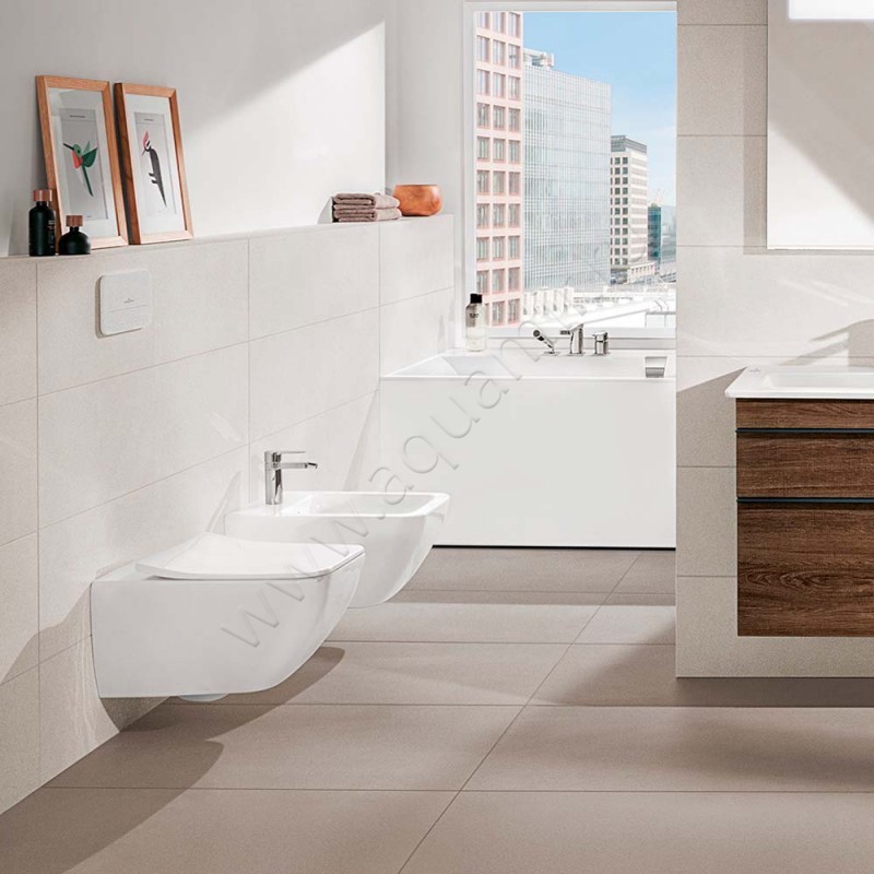 Унитаз подвесной Villeroy & Boch VENTICELLO 56 см, безободковый, белый 4611R0R1 в интерьере