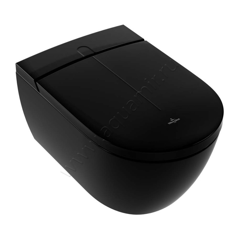 Унитаз подвесной с функцией биде Villeroy & Boch VICLEAN с крышкой микролифт, 59,5 см, безободковый, черный V0E100S0 в интерьере