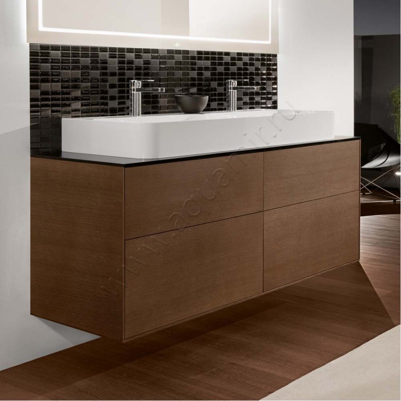 Раковина-чаша накладная с отверстием под смеситель Villeroy & Boch Finion 130 см, фарфор, белый глянец/white alpin 4139DGR1 в интерьере